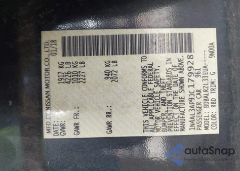 2018 Nissan Altima 2.5 Sl из США, поврежденный, VIN 1N4AL3AP9JC179928